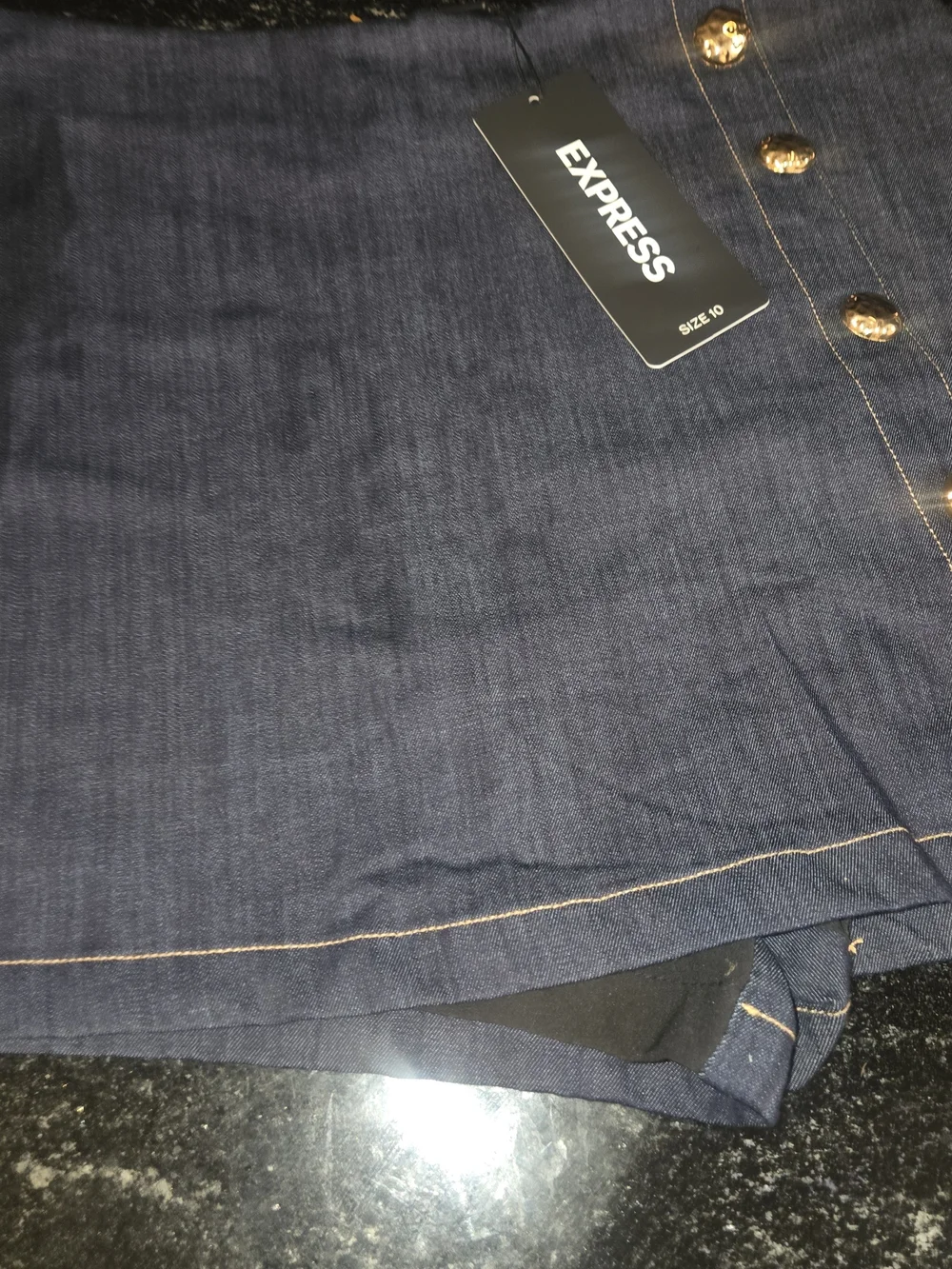 Express Navy Denim High waist Button-Front Skort